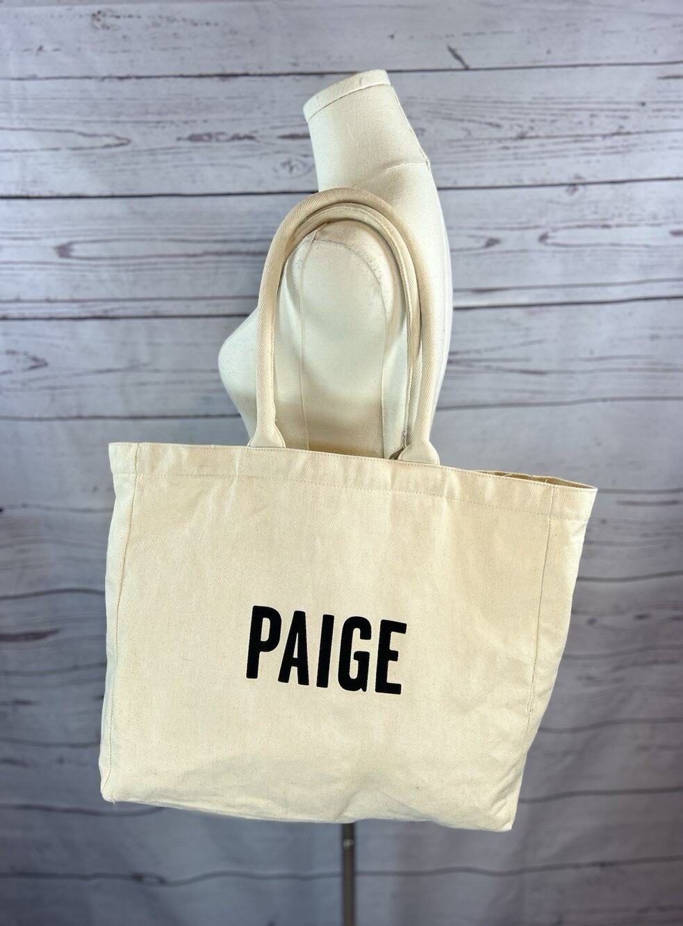 PAIGE Logo Canvas Tote Bag Ivory Large Shopping Beach Travel Carryall